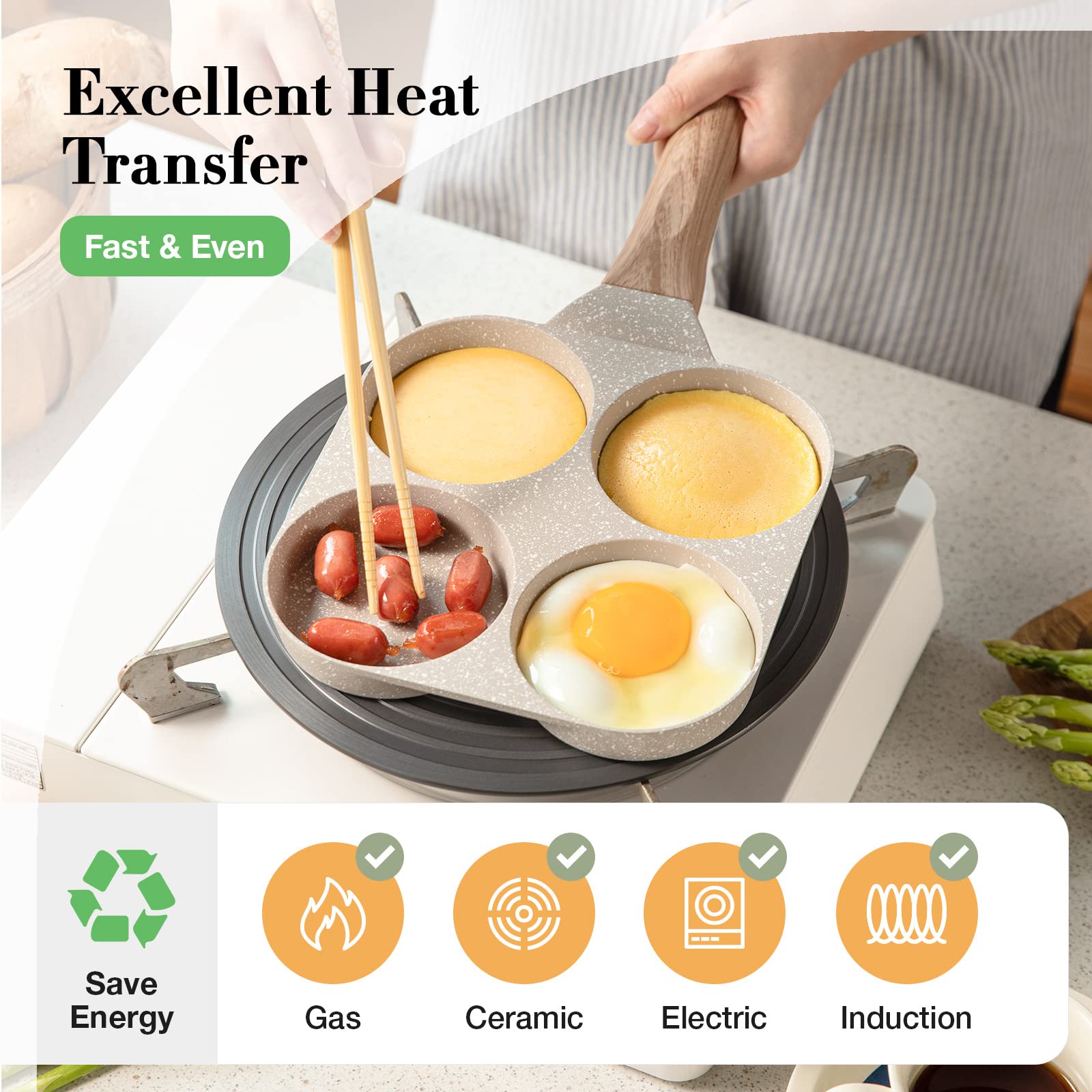CAROTE granite coating close-up highlighting nonstick surface and easy cleanup