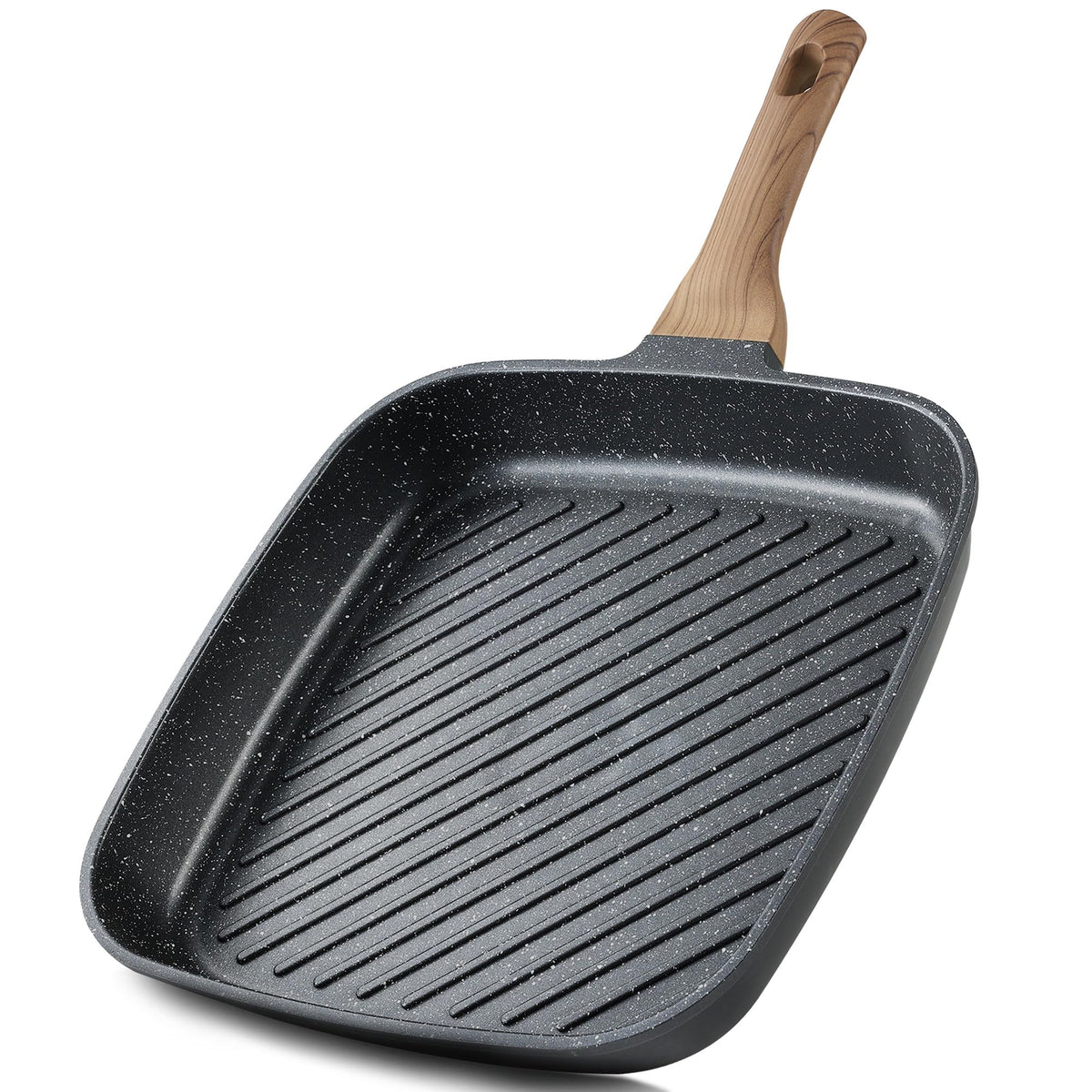 CAROTE grill pan front view showing ridged cooking surface and elegant profile