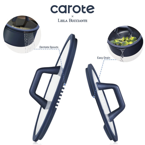 CAROTE 11-inch grill pan searing vegetables to showcase even grilling and marked lines