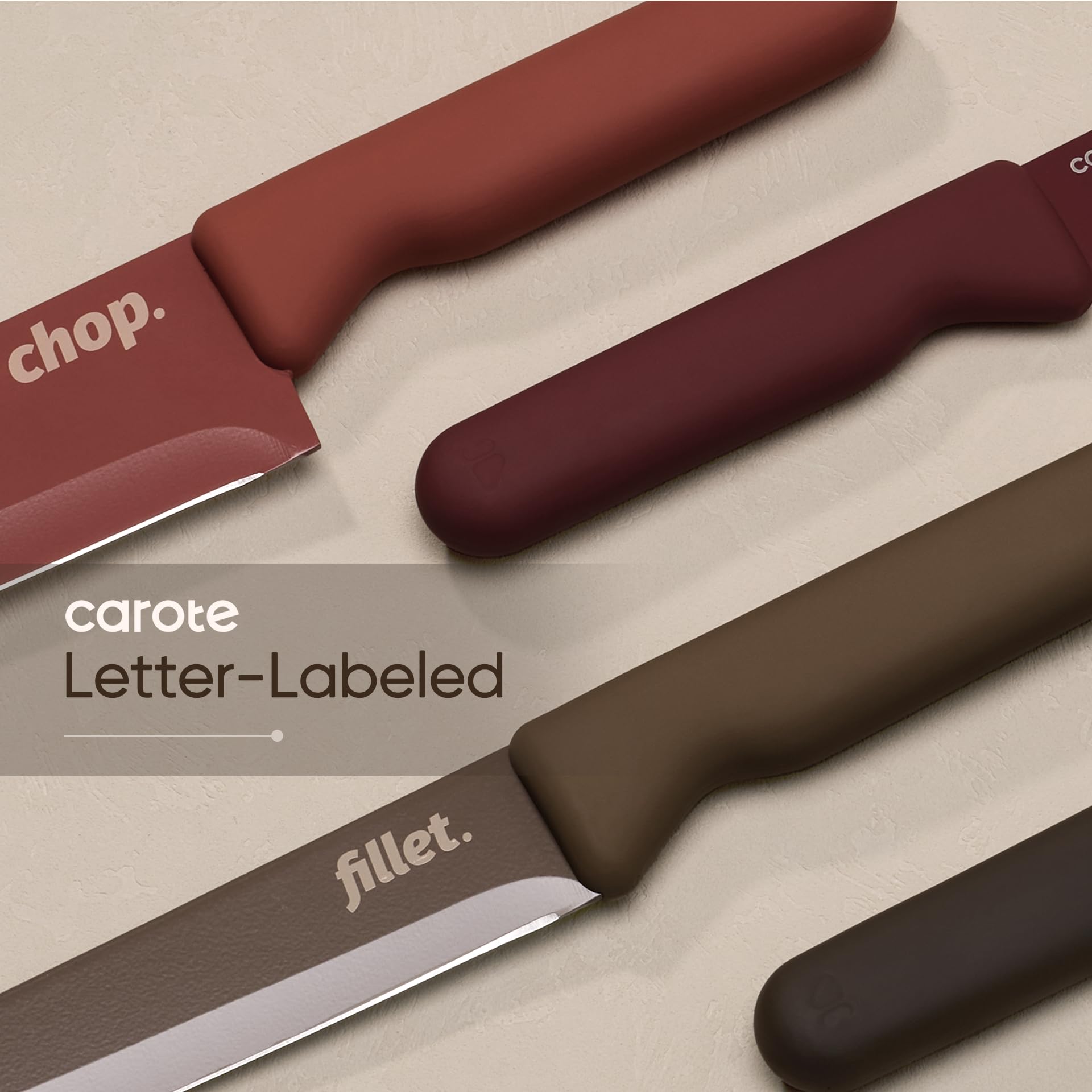 CAROTE ergonomic handle detail showing non-slip grip for more comfortable prep