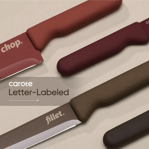 CAROTE ergonomic handle detail showing non-slip grip for more comfortable prep