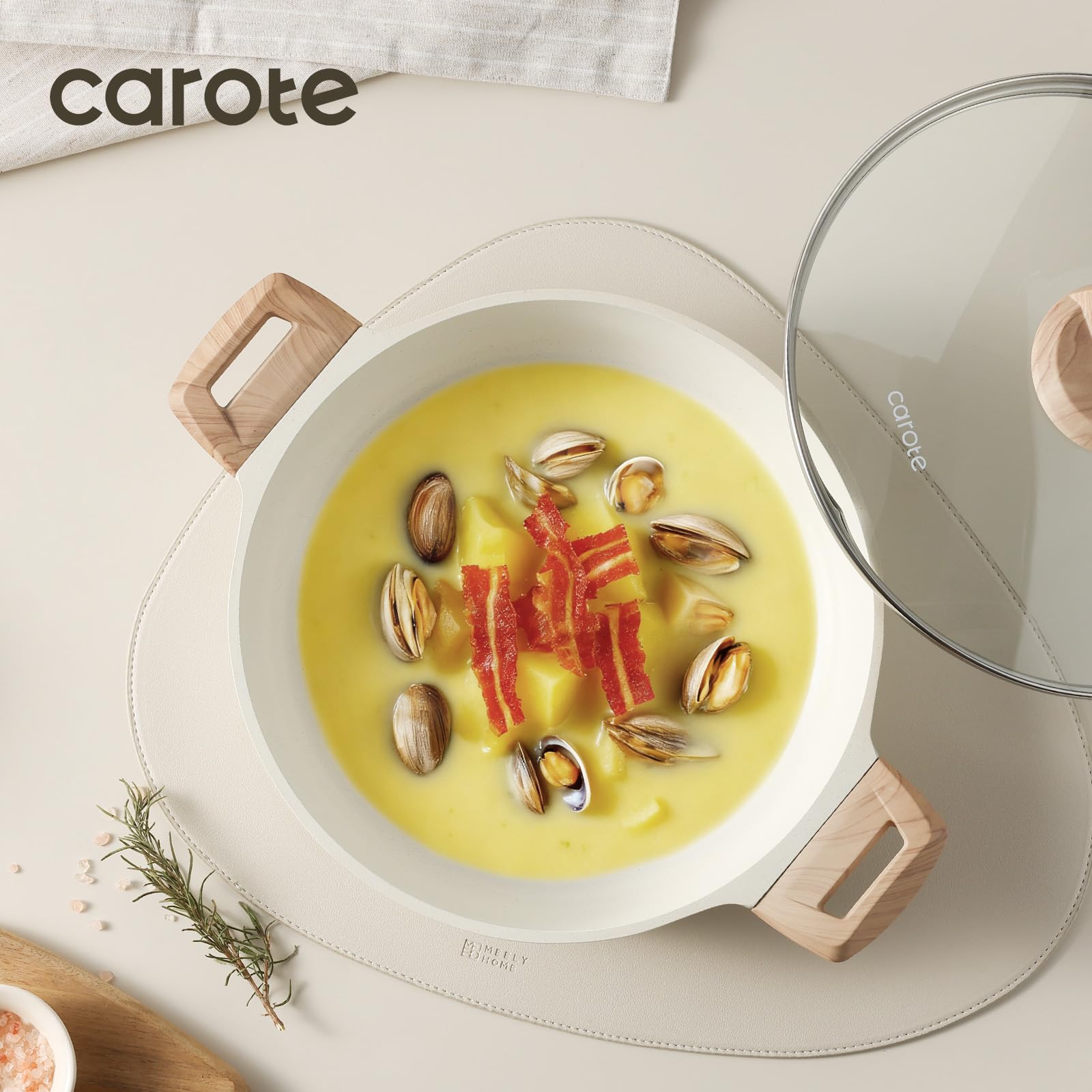 CAROTE pot in use simmering soup on stovetop for quick, even results