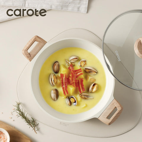 CAROTE pot in use simmering soup on stovetop for quick, even results