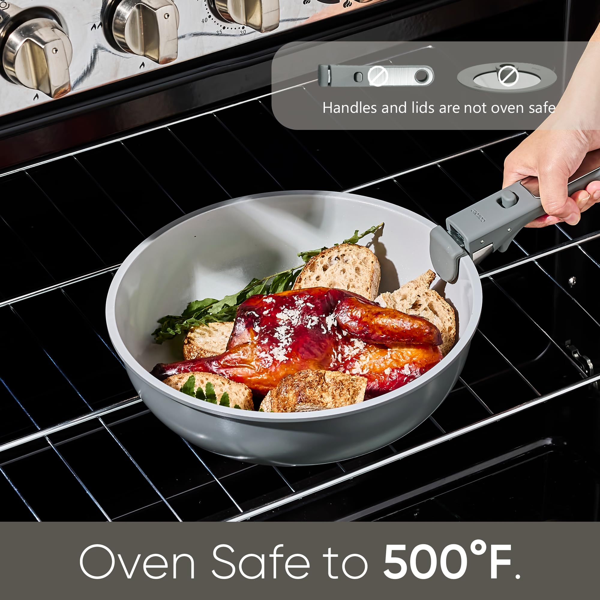 CAROTE cookware in a kitchen serving table scene, attractive presentation for guests