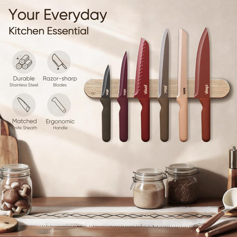 CAROTE lifestyle countertop display with knives ready for everyday meal prep