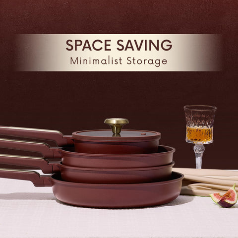 CAROTE cookware on dining table with cooked meal highlighting everyday serving and presentation
