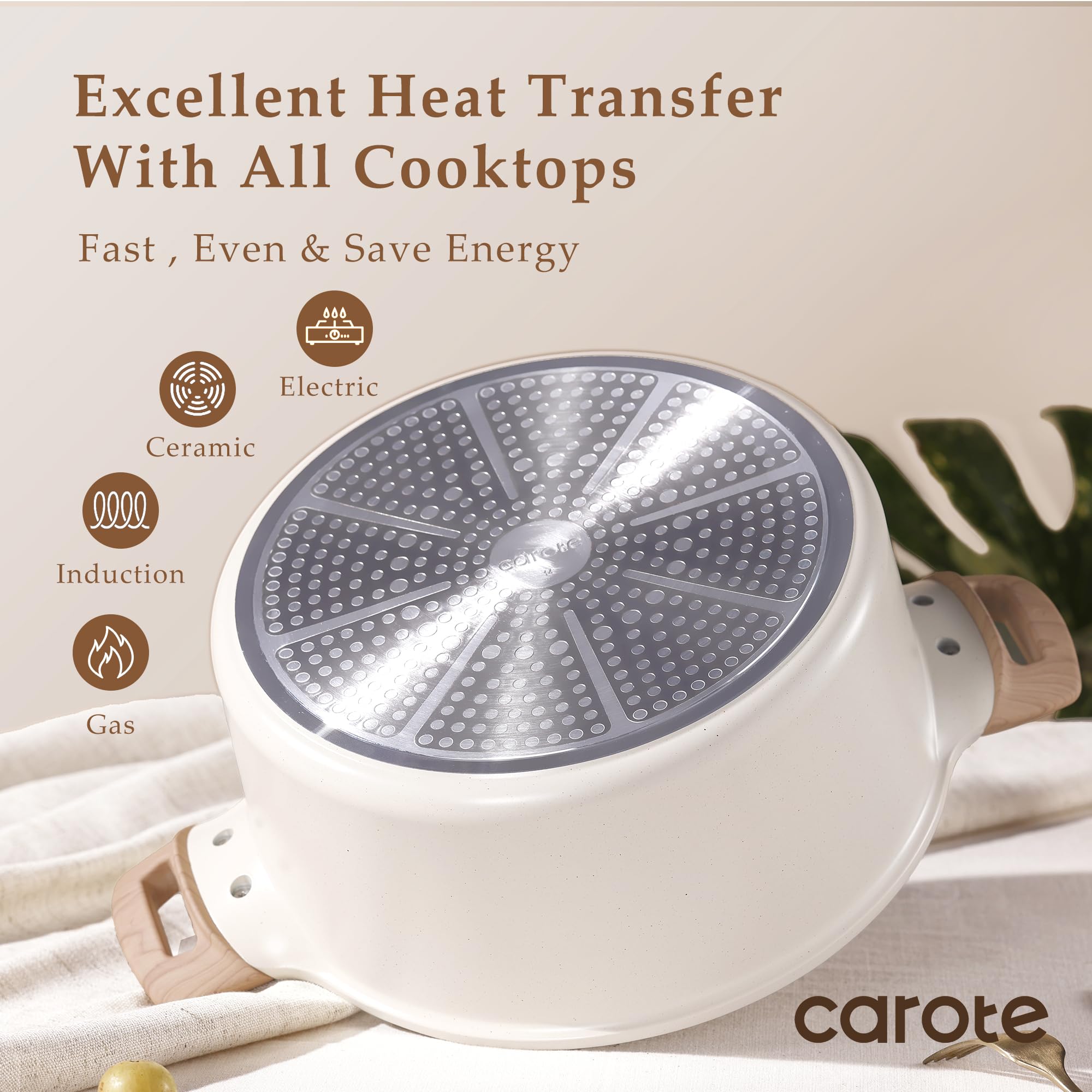 CAROTE rivetless nonstick interior close-up for effortless food release and cleaning