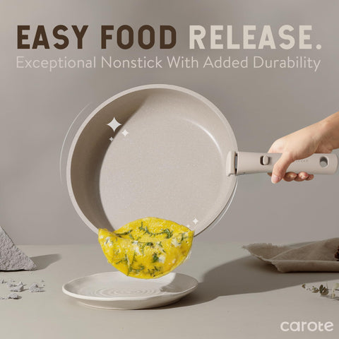 CAROTE close-up of ultra-nonstick surface, showing easy food release for simple cleanup