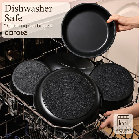 CAROTE lids and pan protectors laid out emphasizing protection and storage options