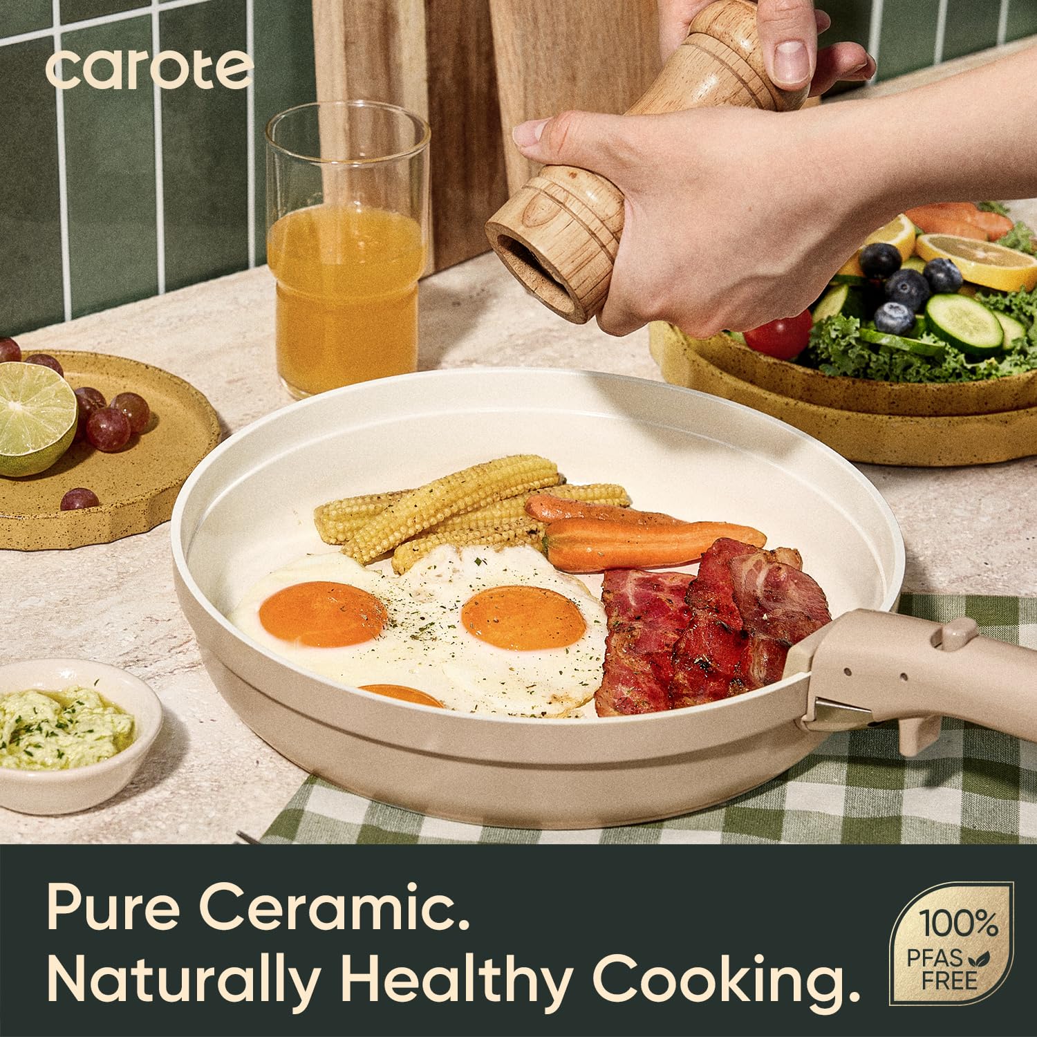 CAROTE pans heating on an induction cooktop showing fast even heating performance