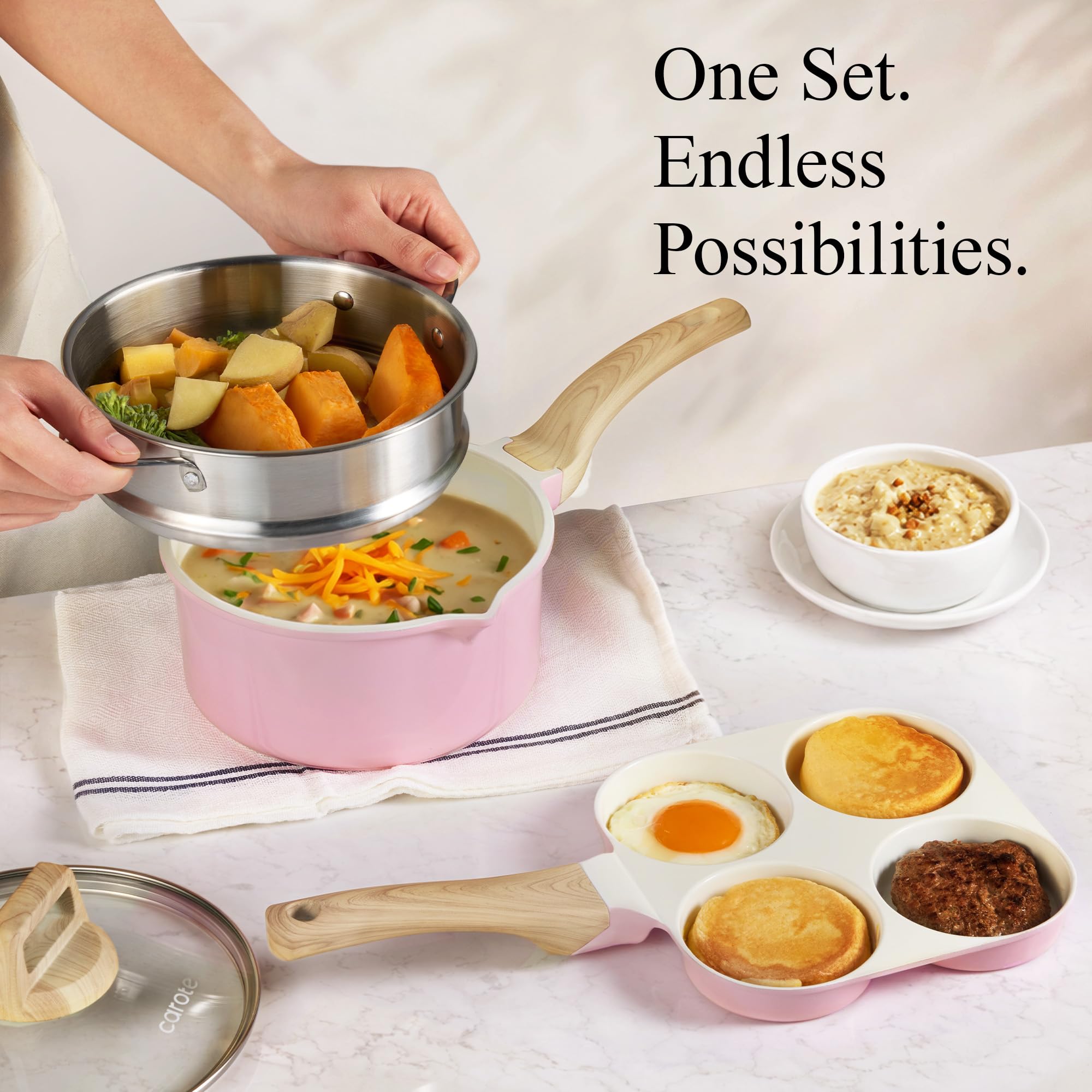 CAROTE pink pan bottom showing extended base, optimized for induction heat transfer