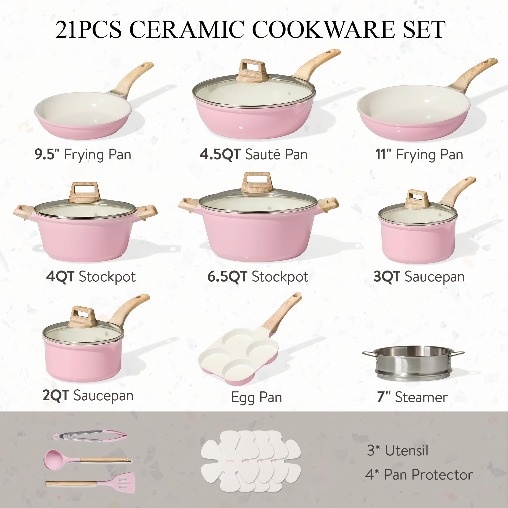 CAROTE pink frying pan interior close-up, nonstick surface for easy food release