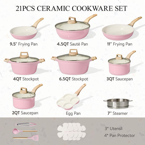 CAROTE pink frying pan interior close-up, nonstick surface for easy food release