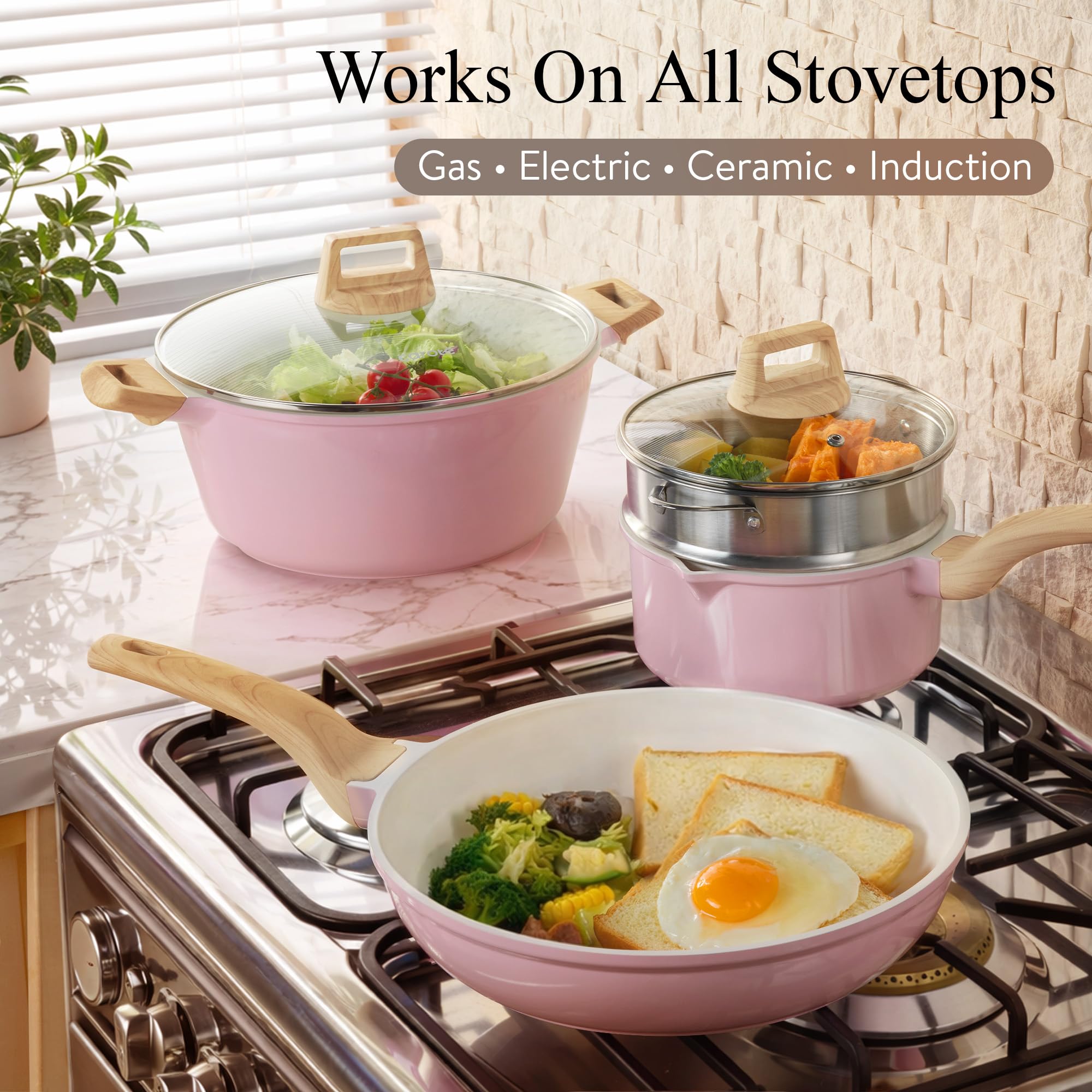 CAROTE pink pan in modern kitchen, adds color and practical cooking benefit
