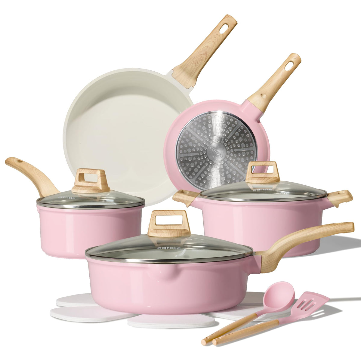 CAROTE pink set front packaging showing full 14-piece collection and convenience