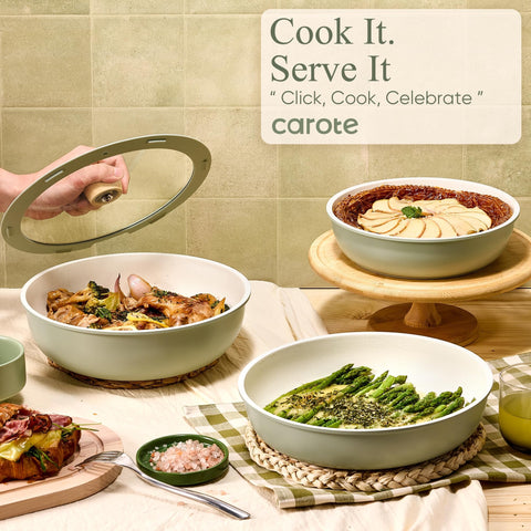 CAROTE pan protectors and included utensils displayed to prevent scratches