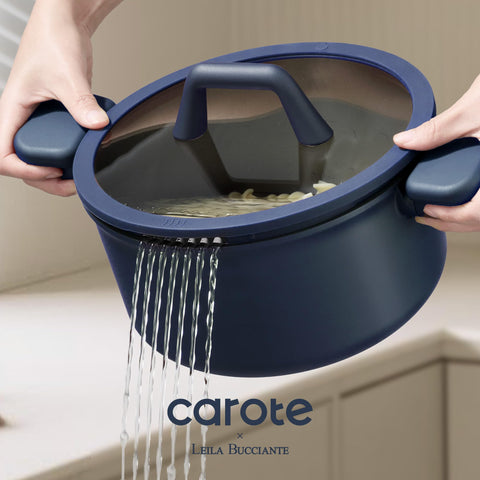 CAROTE saucepan and stockpot side-by-side to show size range and household scalability
