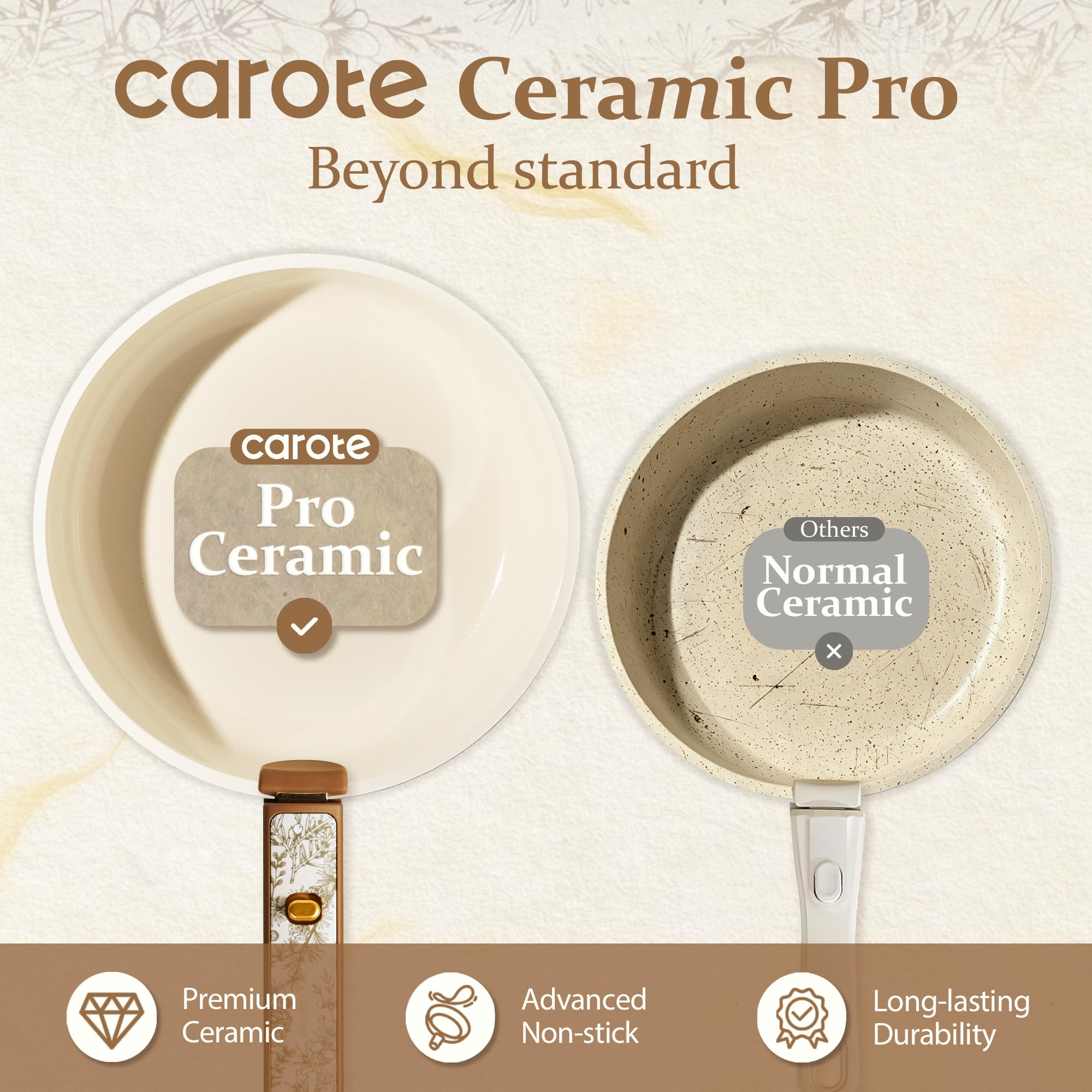 CAROTE saucepan with lid focusing on tight-seal lid to retain flavors benefit