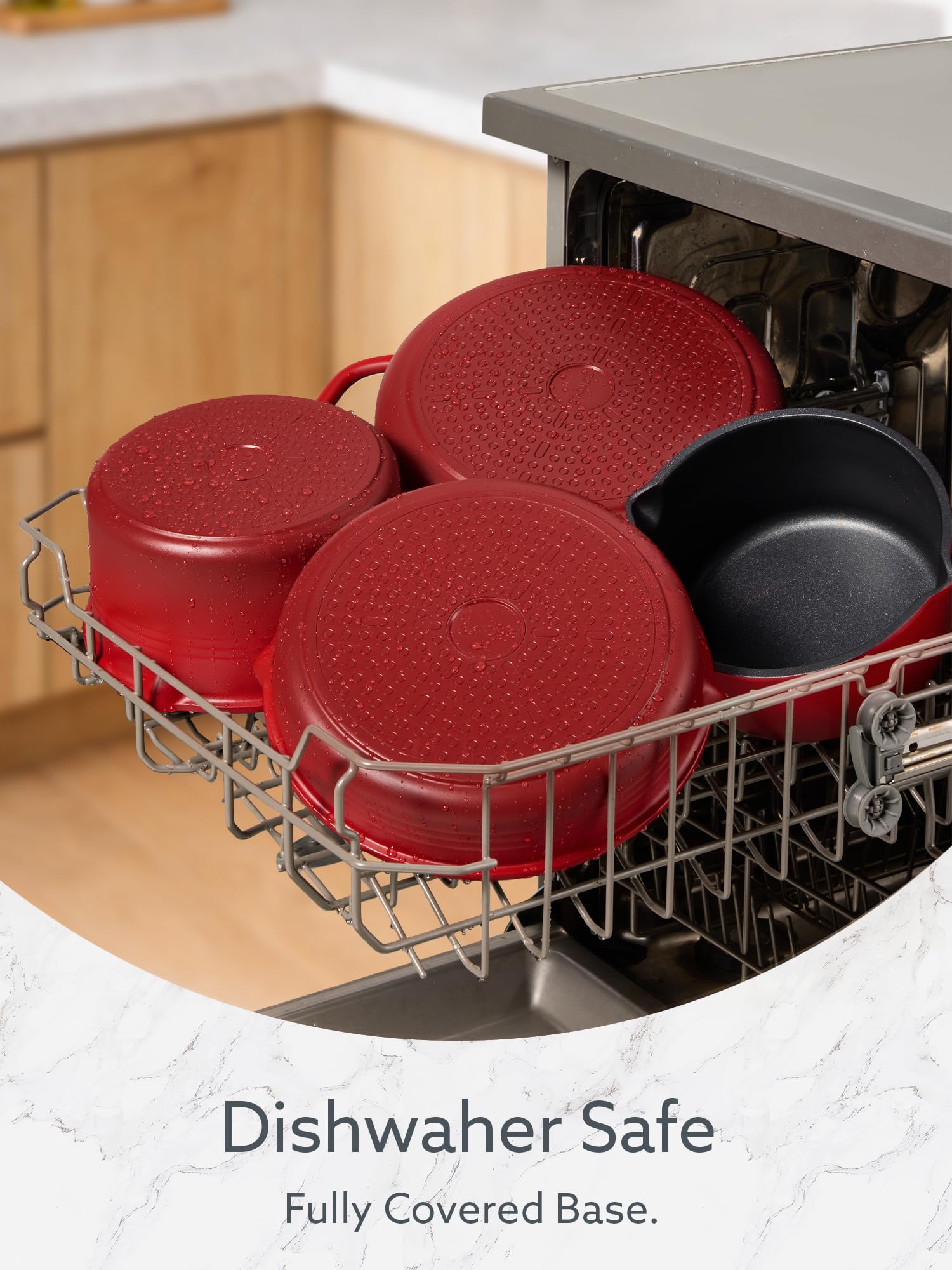CAROTE saucepans with silicone lids and utensils ready for meal prep, organized cooking benefit