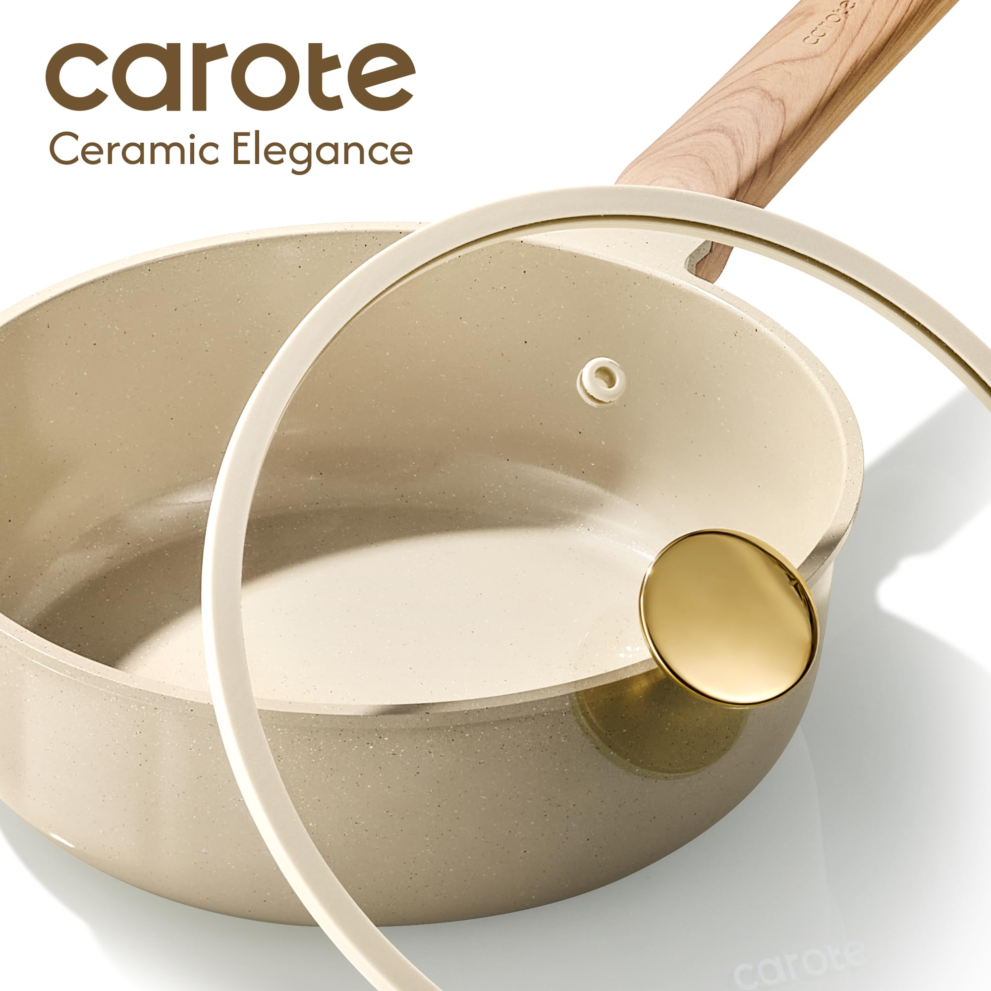 CAROTE sauté pan on stovetop in use showing even browning and cooking performance