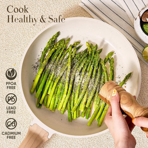 CAROTE sauté pan with lid and included ladle and spatula for ready-to-cook convenience