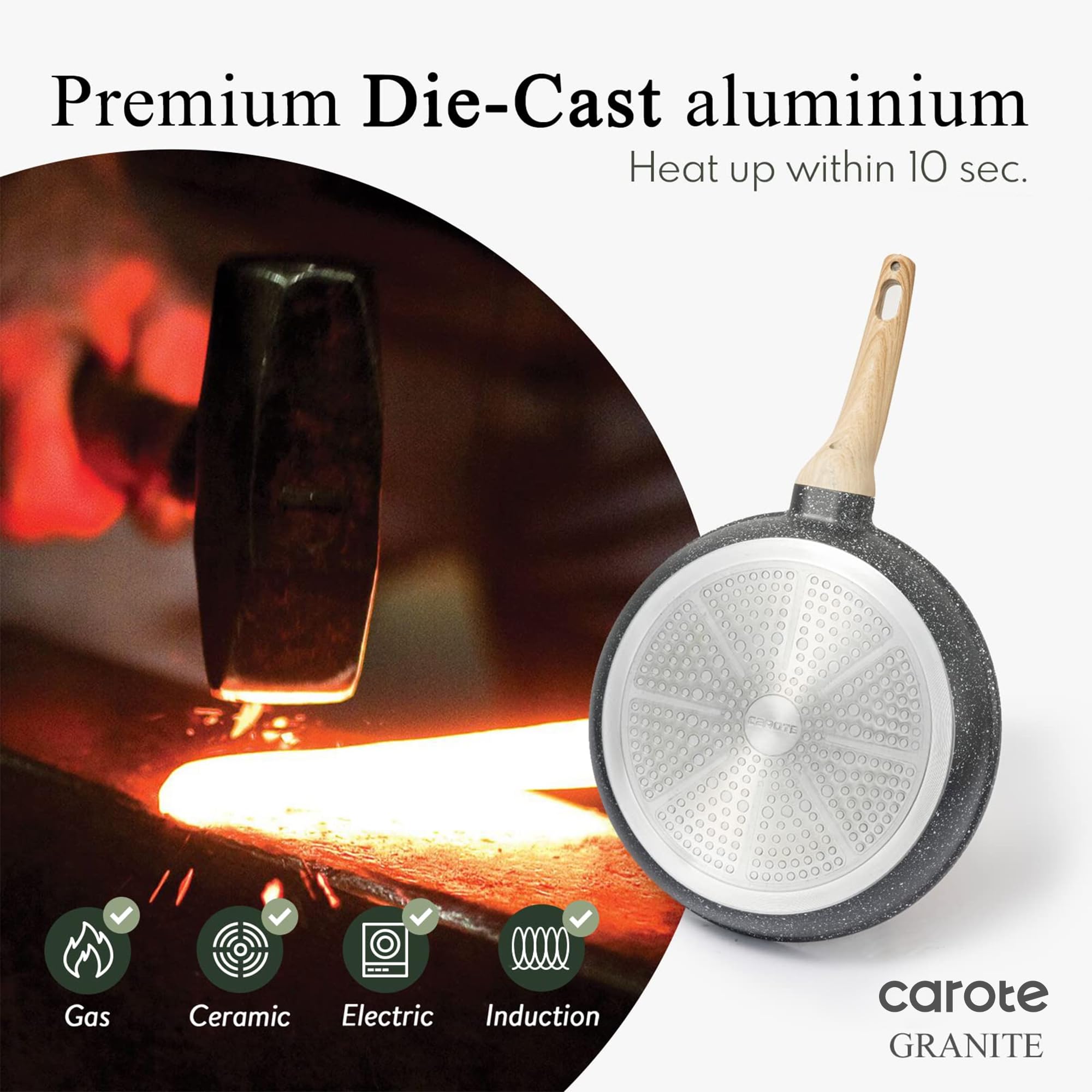 CAROTE skillet next to fruit showing true 12-inch scale and capacity