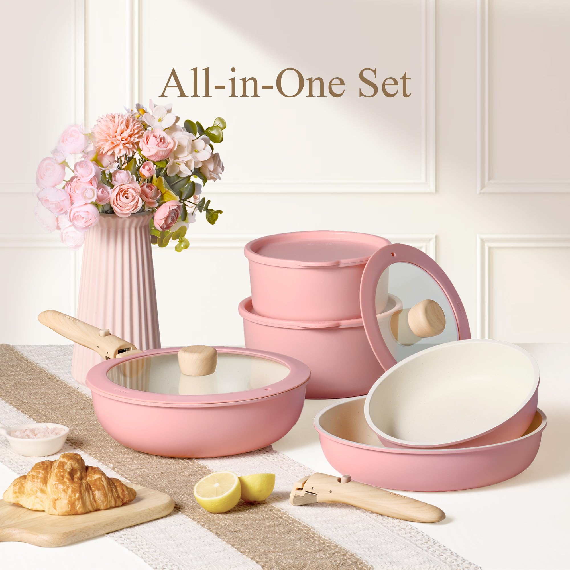 CAROTE cookware size comparison with hand showing scale and ergonomic handling benefit