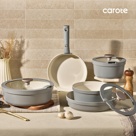 CAROTE pans beside common kitchen items to show real-world size and scale