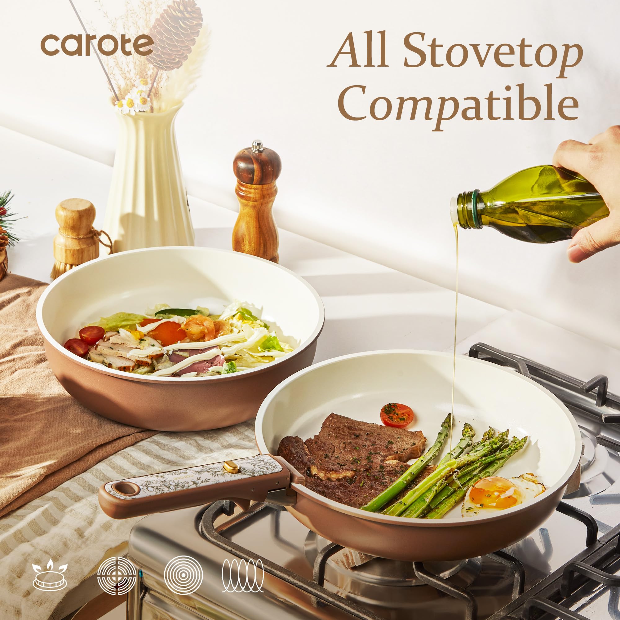 CAROTE stackable pieces inside cabinet illustrating space-saving storage benefit