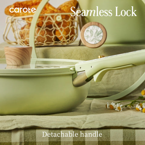 CAROTE stackable pans with protectors to save cabinet space and prevent scratches