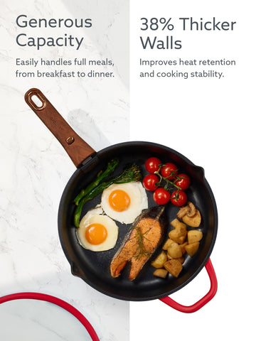CAROTE stacked pans demonstrating space-saving stacking that reduces cabinet clutter
