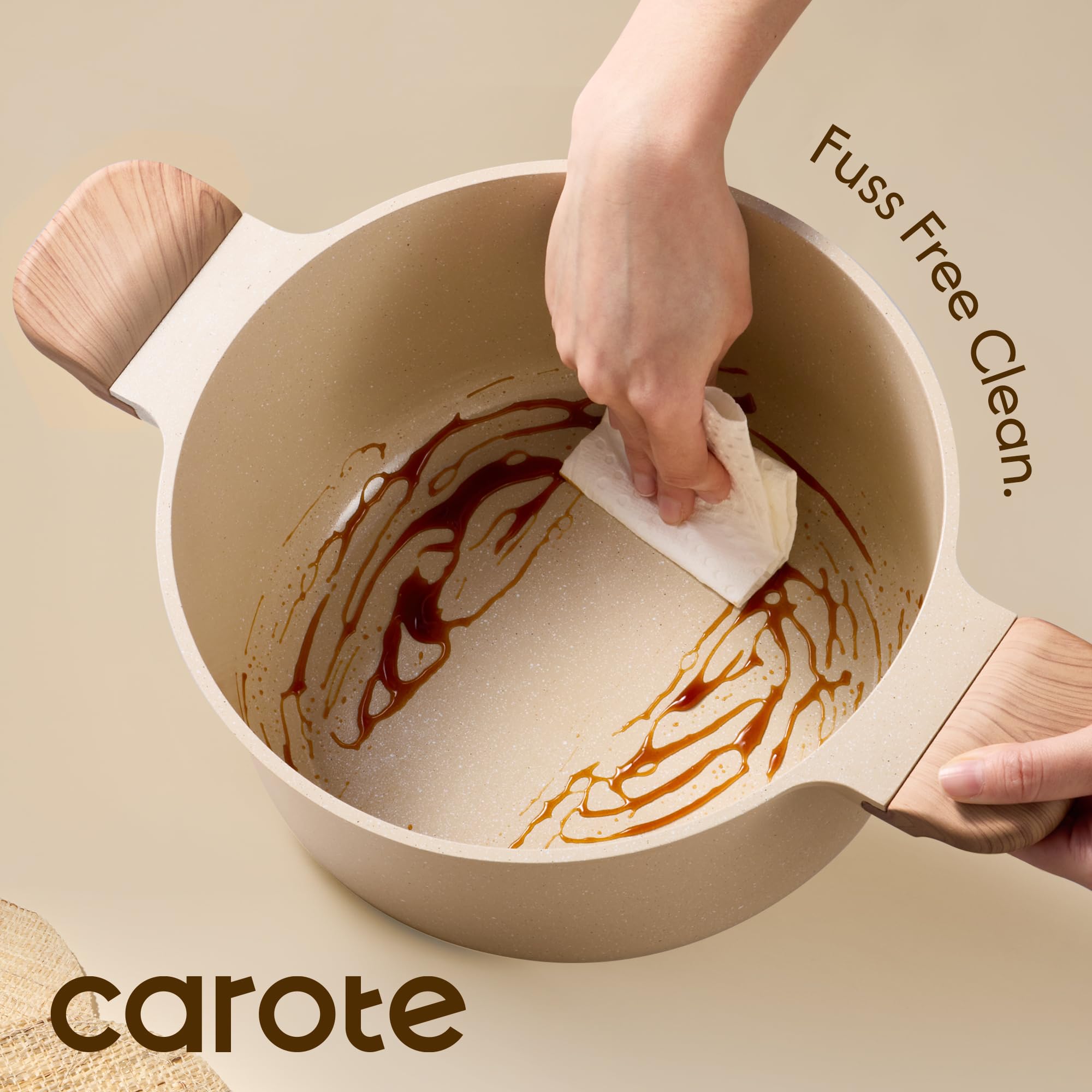 CAROTE stock pot with tempered glass lid showing sealed simmering and visible cooking progress