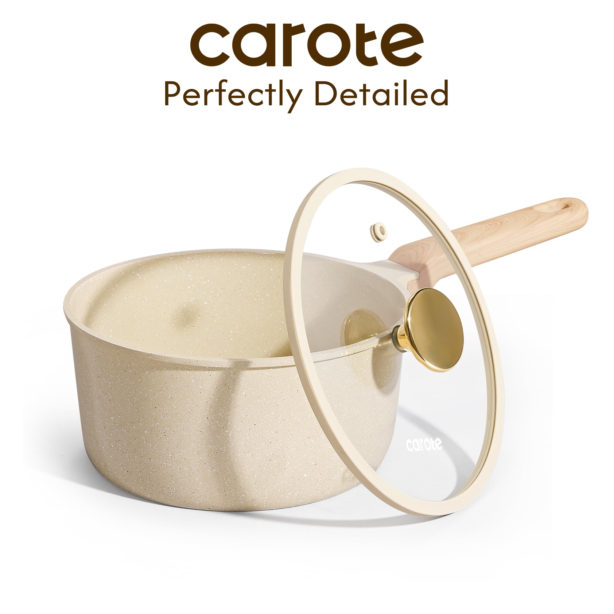 CAROTE tempered glass lid detail demonstrating clear view and heat retention