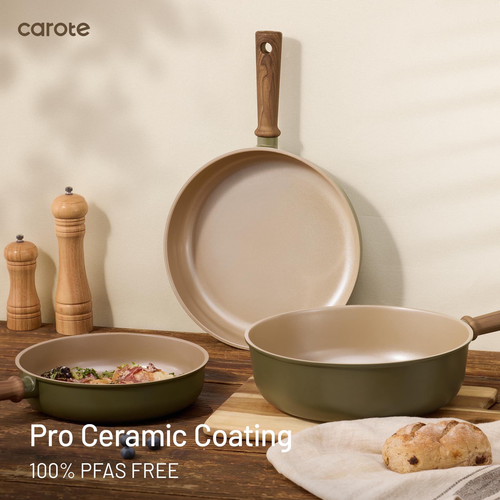 CAROTE tempered glass lid with silicone edge showing sealed cooking and visible monitoring benefit