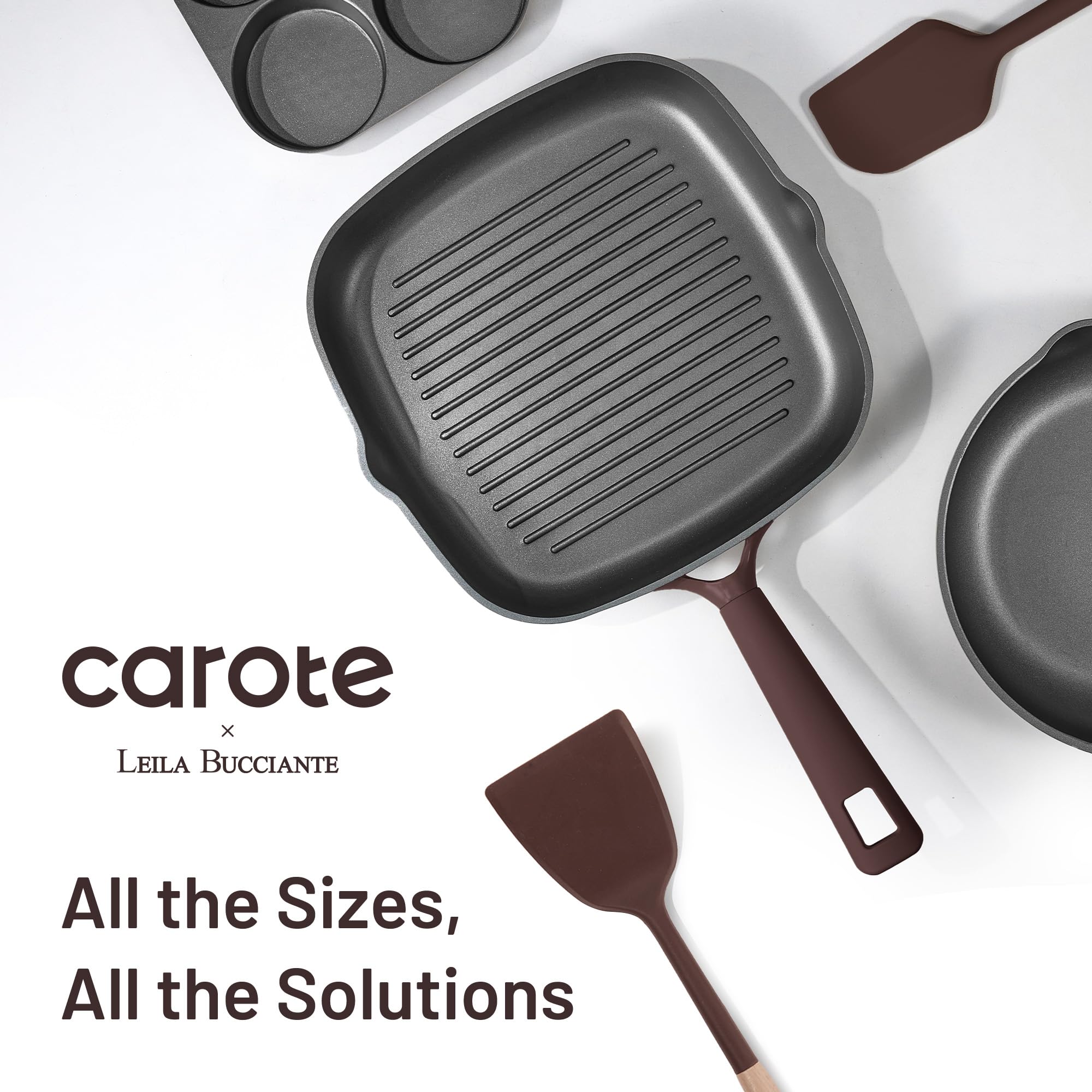 CAROTE utensils and pan protectors displayed protecting nonstick surfaces