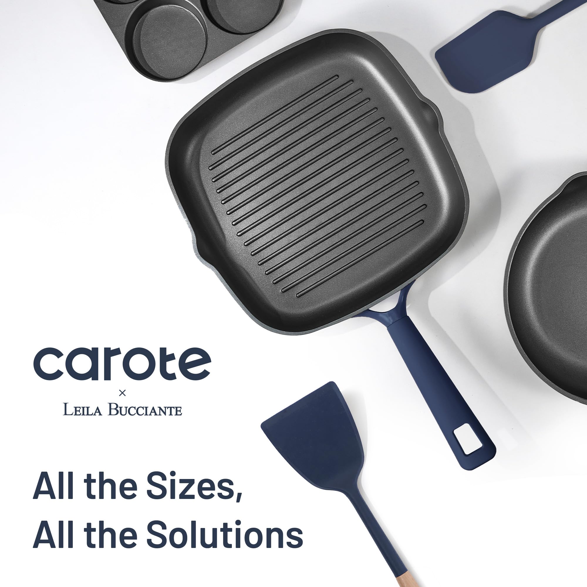 CAROTE utensils and pan protectors laid out to show safe stacking and organized storage