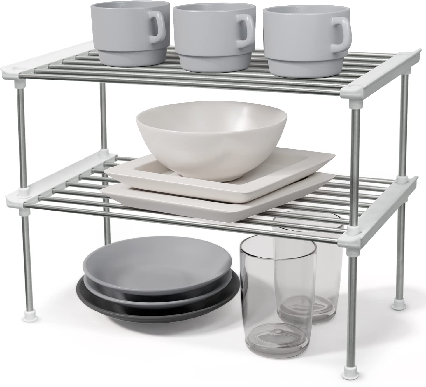 carrotez front packaging showing the two white stackable shelves and space-saving benefit