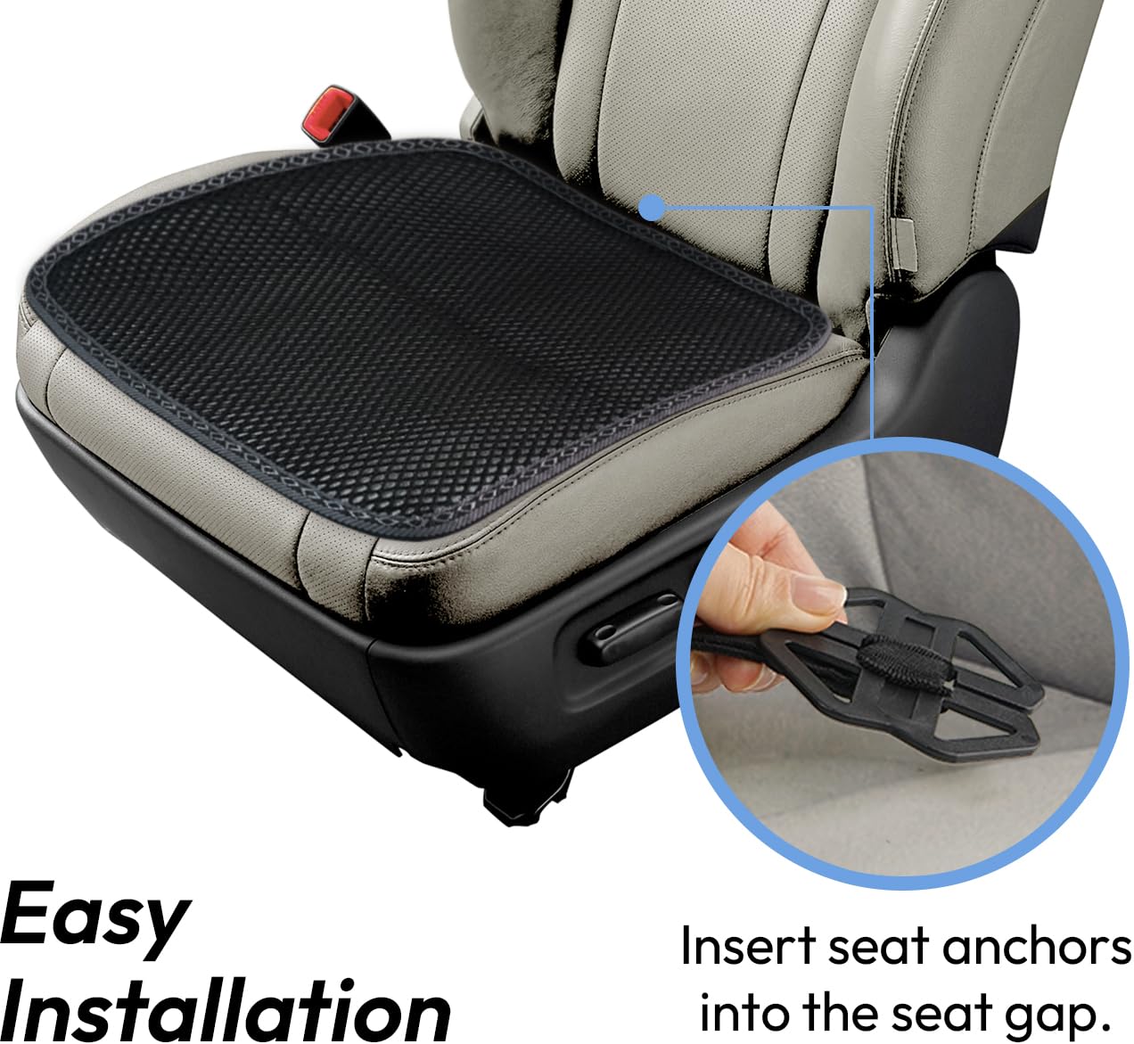 carrotez side profile installed on car seat demonstrating raised ventilation benefit