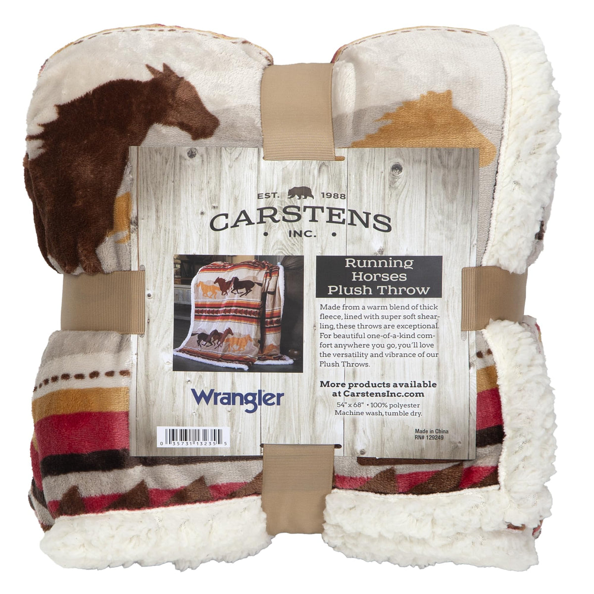 Carstens throw front flat view shows design and adds rustic warmth