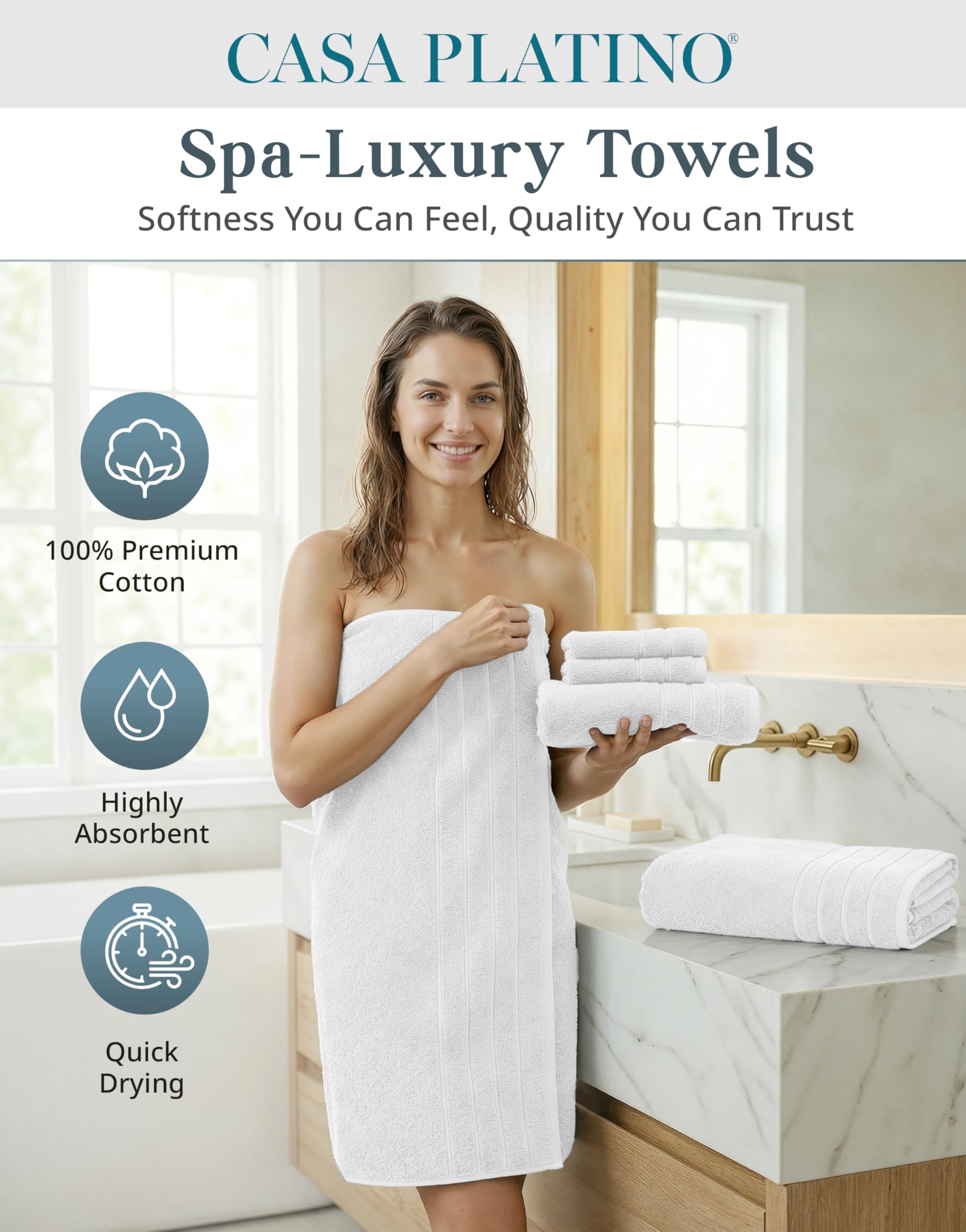 Casa Platino bath towel folded detail highlighting plush texture and comfort
