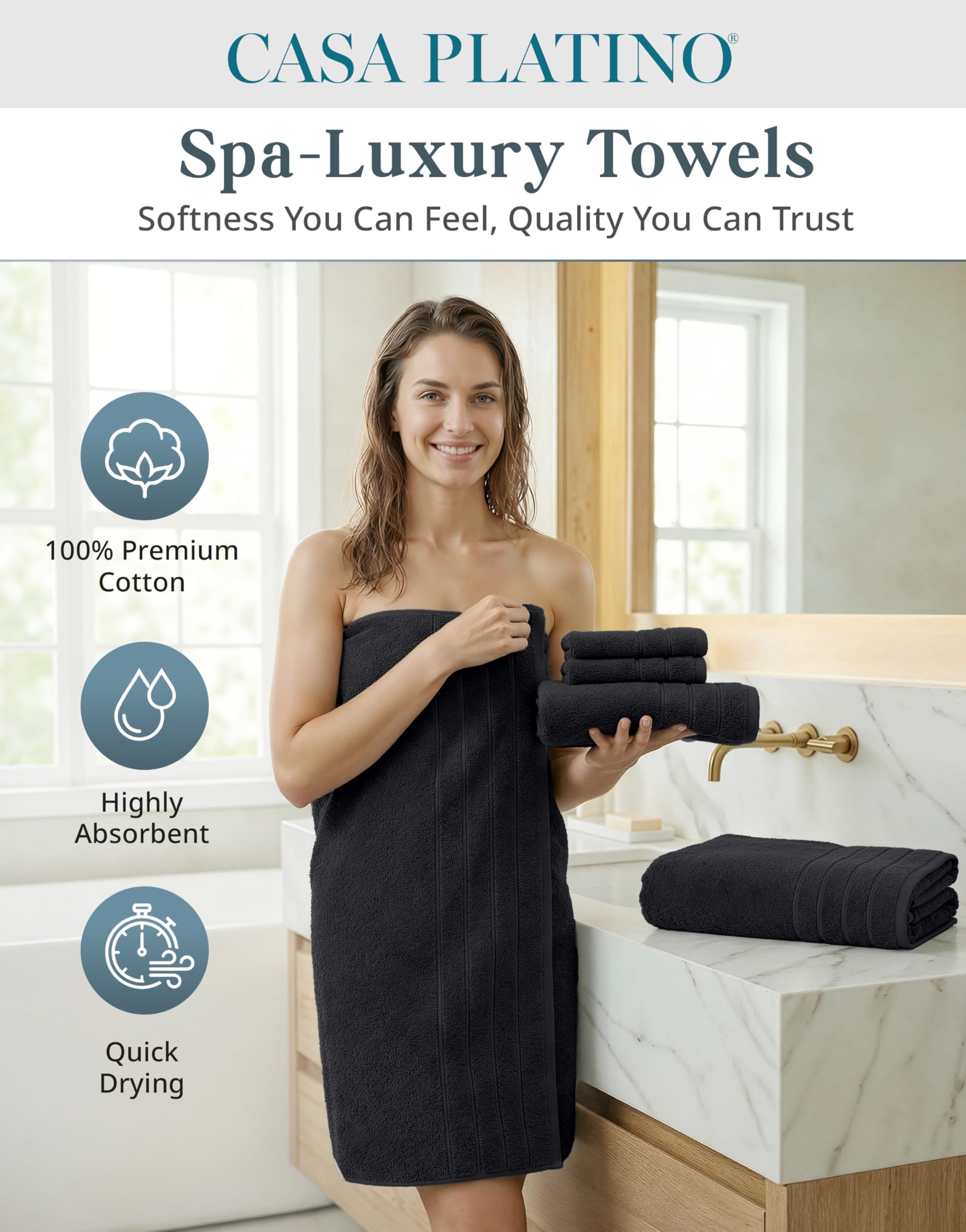Casa Platino folded bath towel detail highlighting plush softness