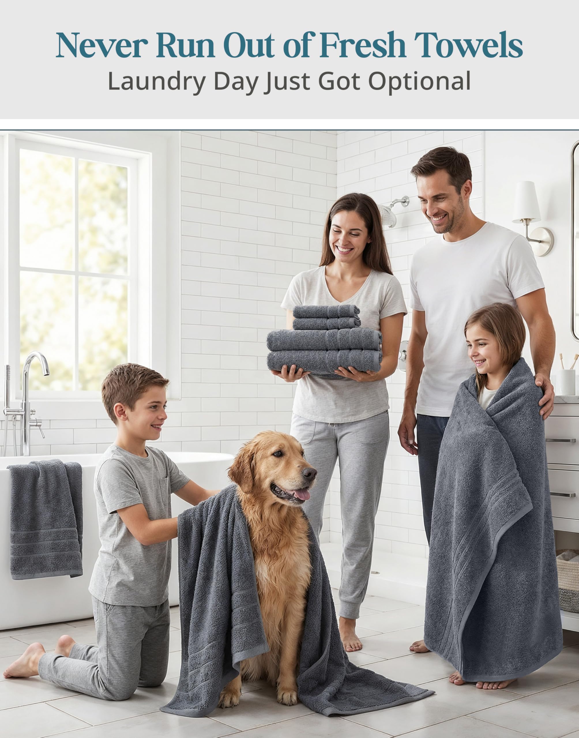 Casa Platino towels arranged in a styled bathroom illustrating coordinated decor and softness