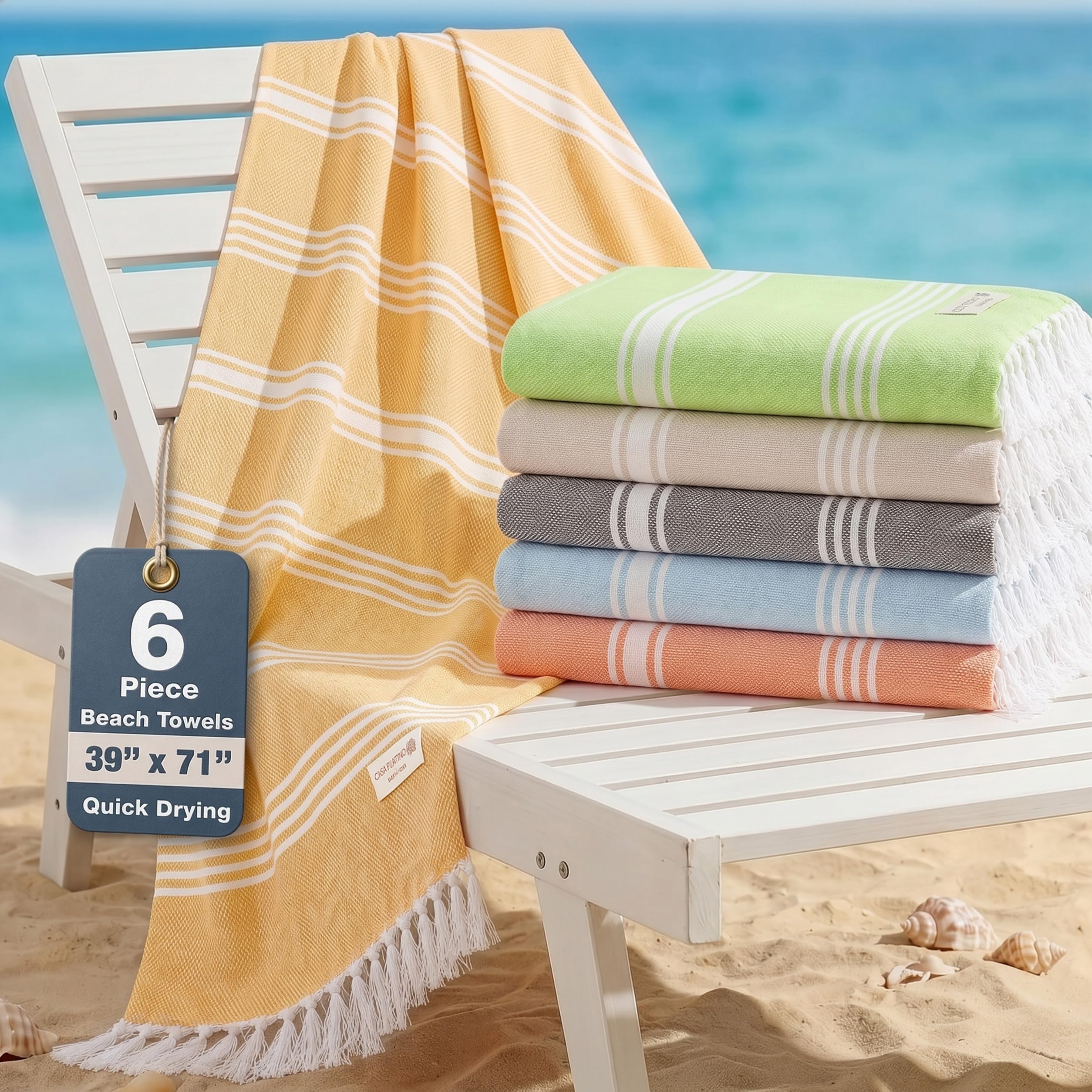 Casa Platino folded Earthburst towel front view shows compact packability and style