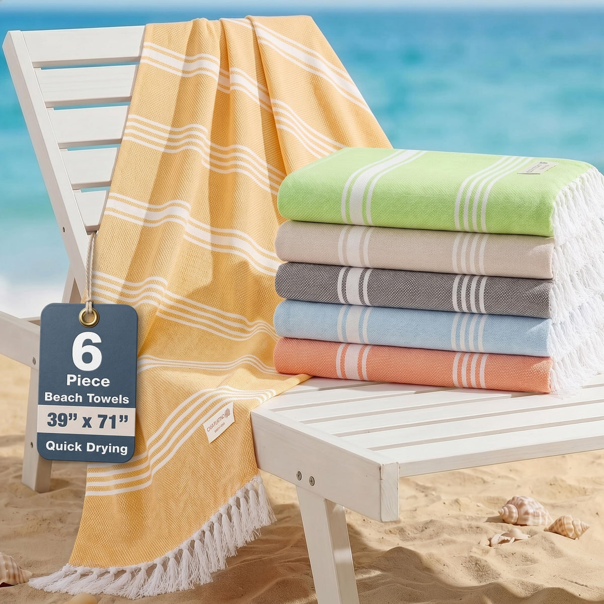 Casa Platino folded Earthburst towel front view shows compact packability and style