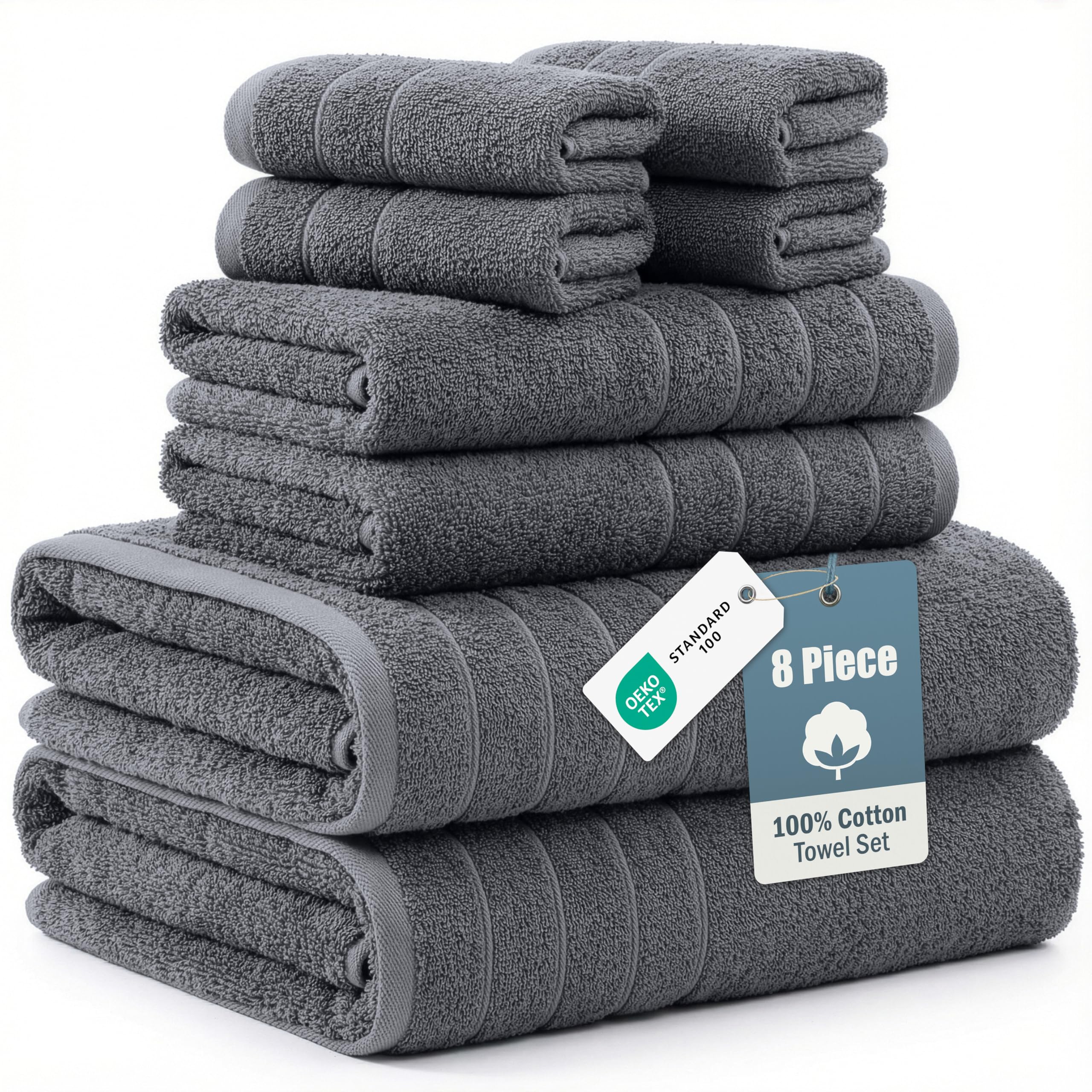 Casa Platino folded towel set front view shows plush look and coordinated color
