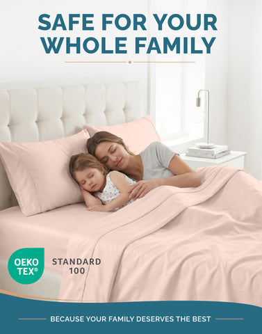 Casa Platino folded sheet set in storage showing neat organization and easy care benefit