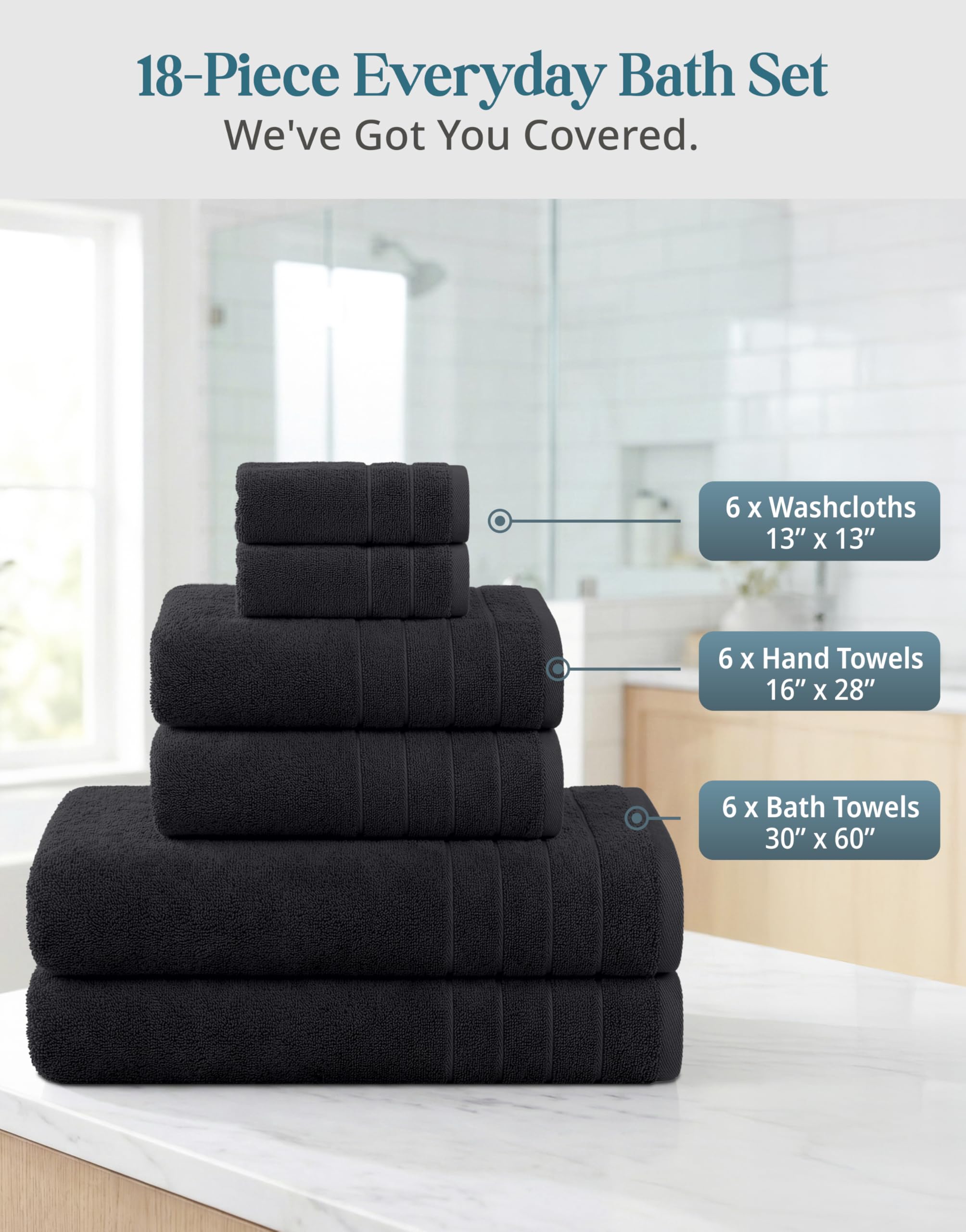 Casa Platino hand towel and washcloth stacked showing coordinated set