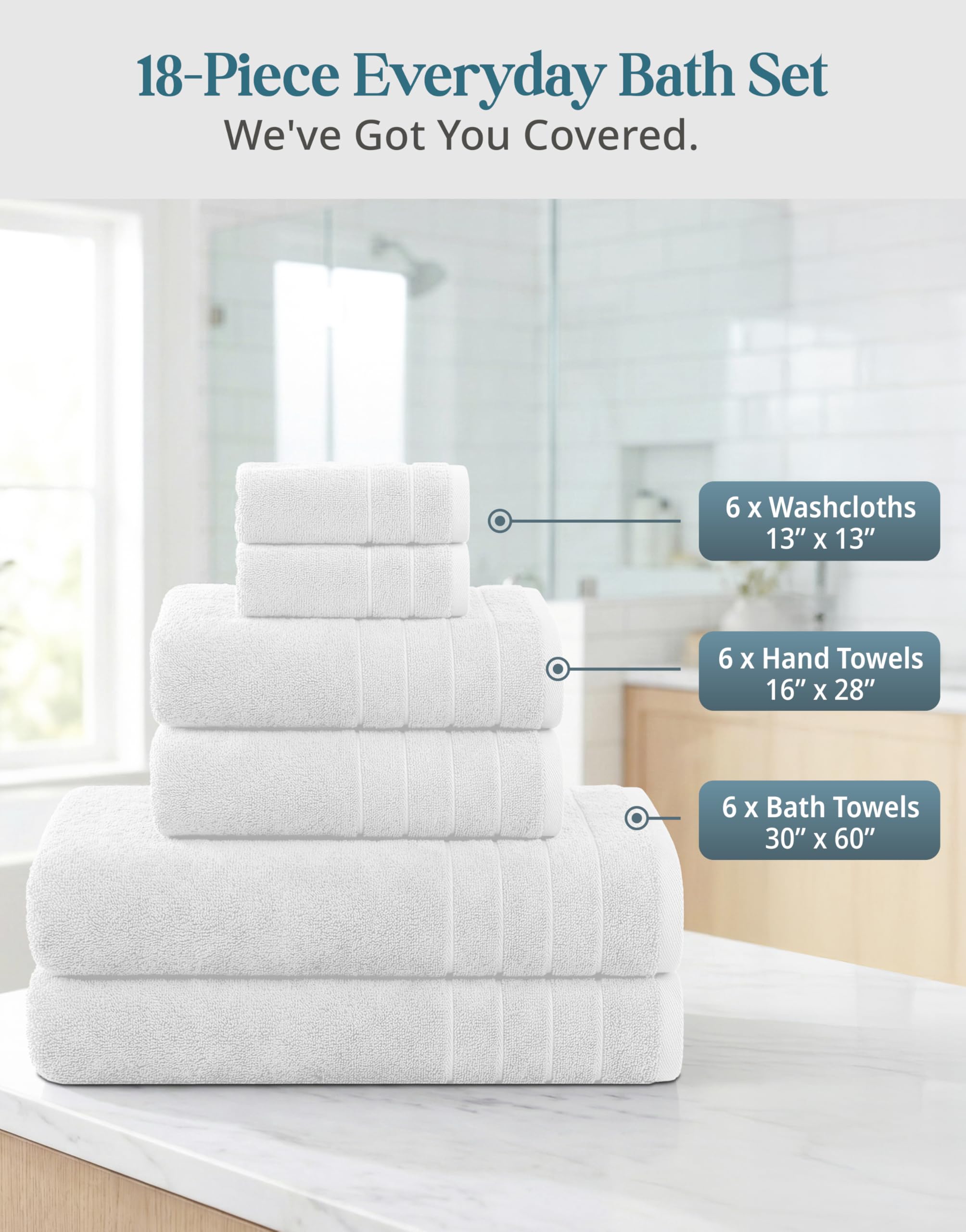 Casa Platino hand towel stack showing neat edges and quick drying benefit