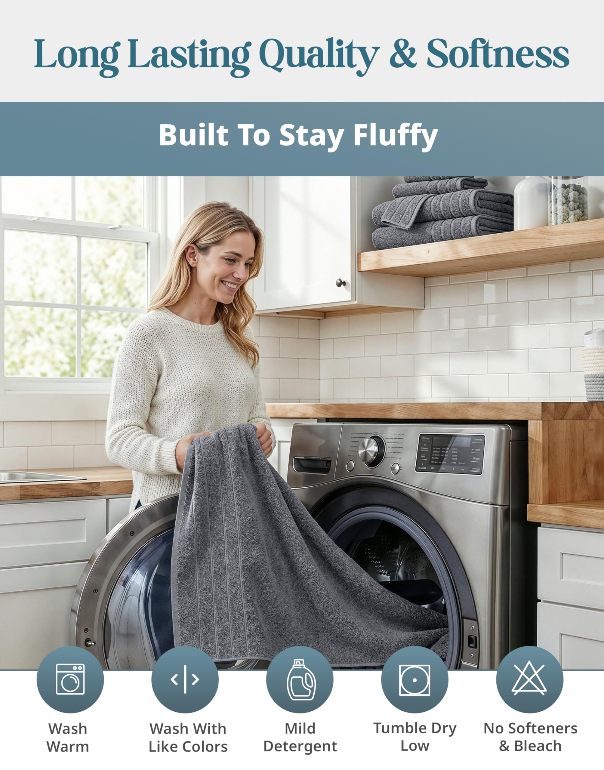 Casa Platino towels draped on bathroom rack presenting elegant décor pairing
