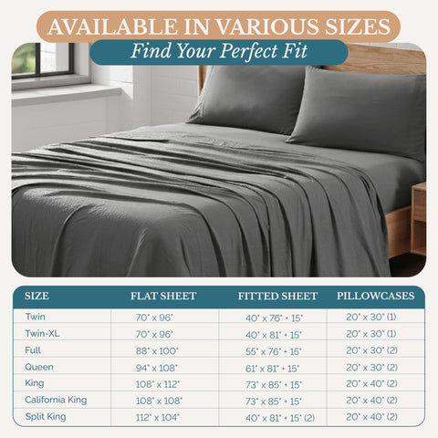 Casa Platino sheet set styled on made bed showing versatile charcoal color enhancing bedroom decor
